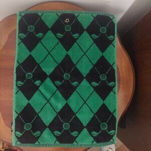 Vintage Game Sport Green & Black Argyle Golf Club Towel